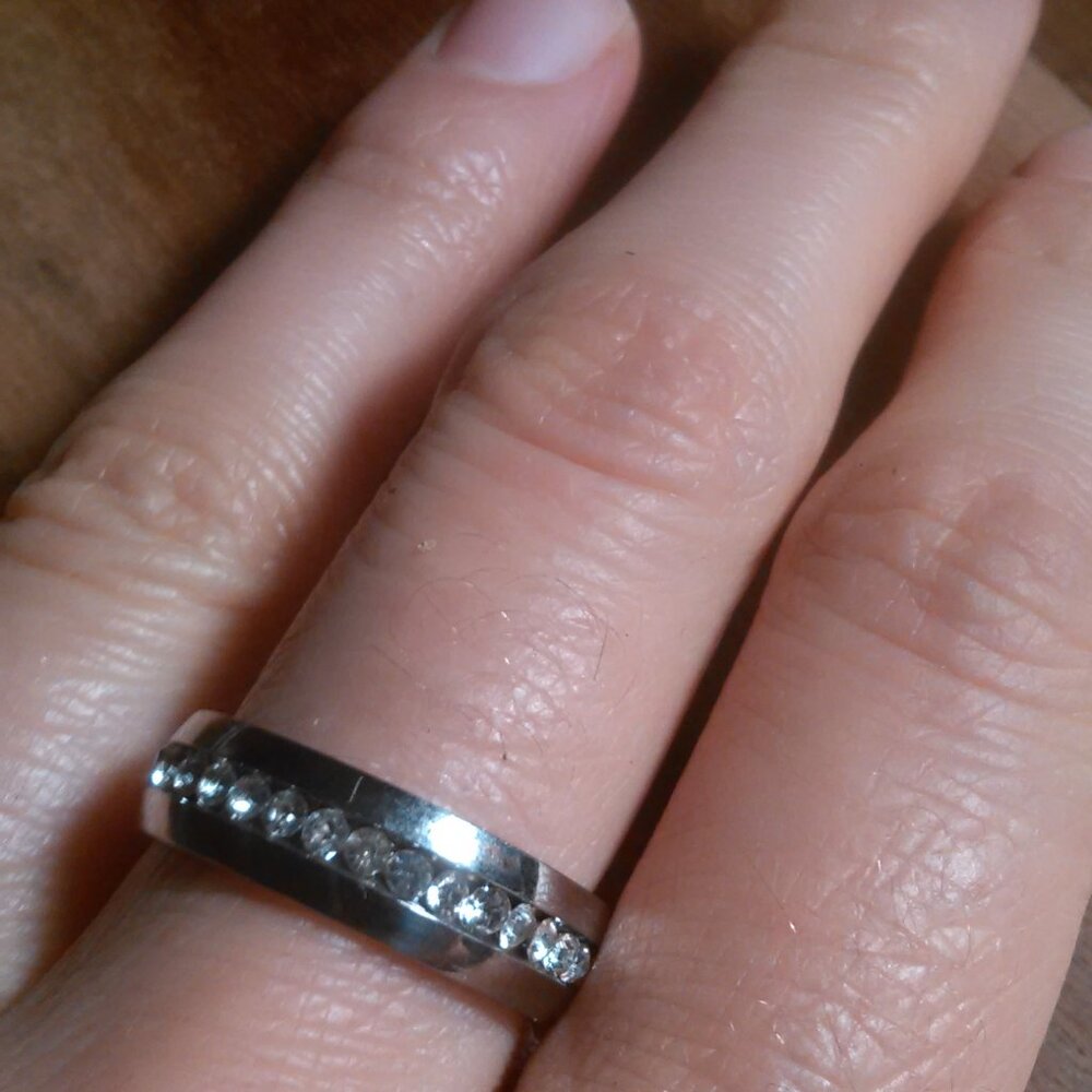 White Crystal Stainless Steel Ring (Size 9)